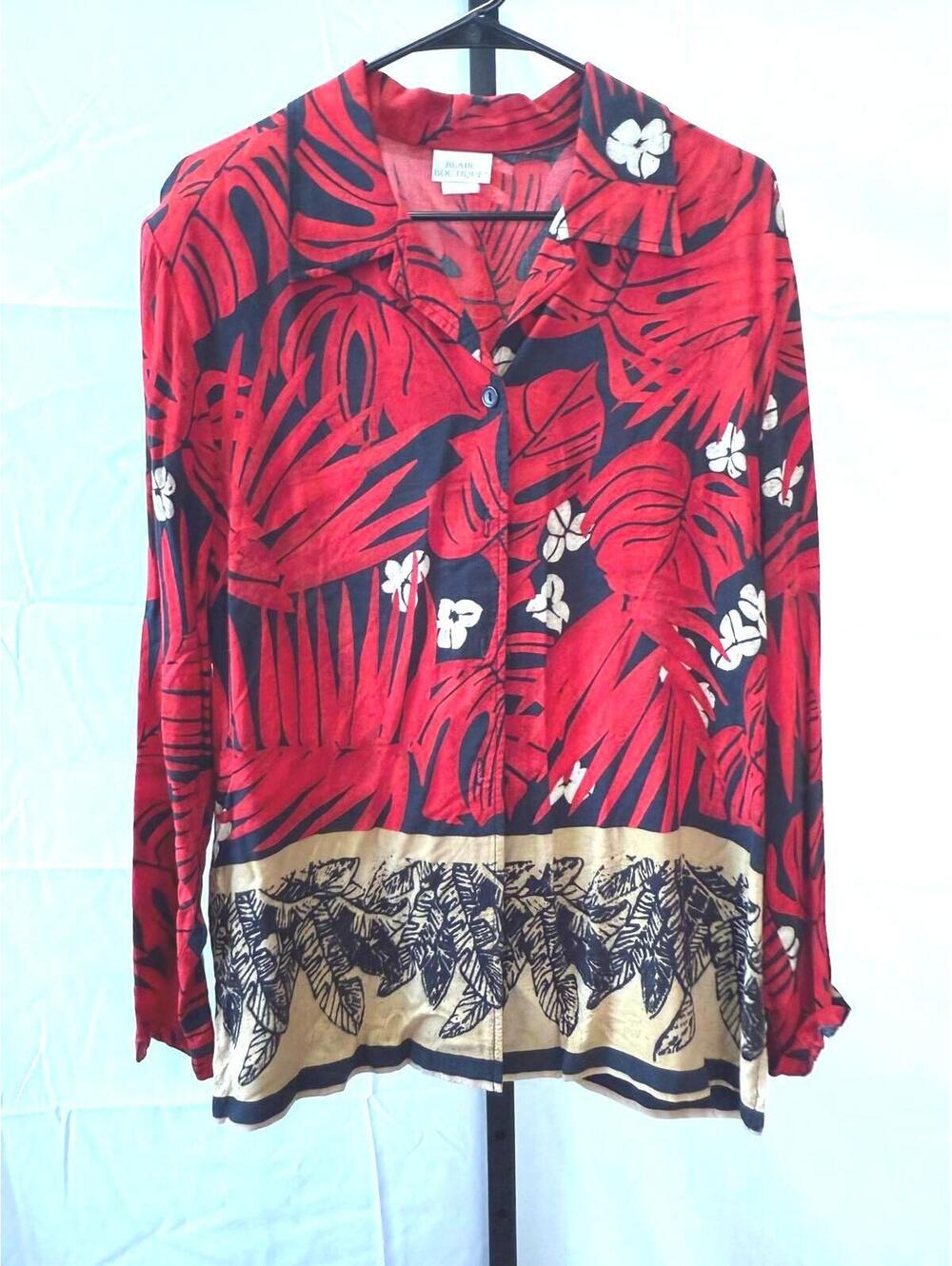 Blair Boutique Red and Black Floral Print Women's Blouse Med
